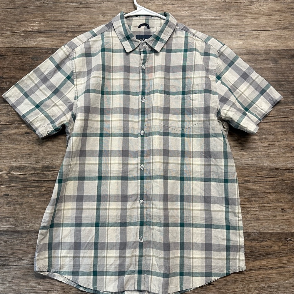 Prana Casual Button Down Shirt Gray and Green